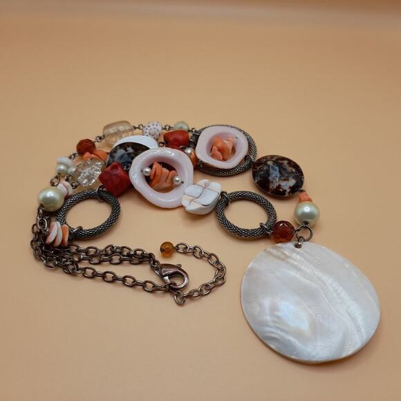 Chico's Shell Faux Pearl Stone Beaded Necklace, Two Strands, 20 Inches - Picture 11 of 11